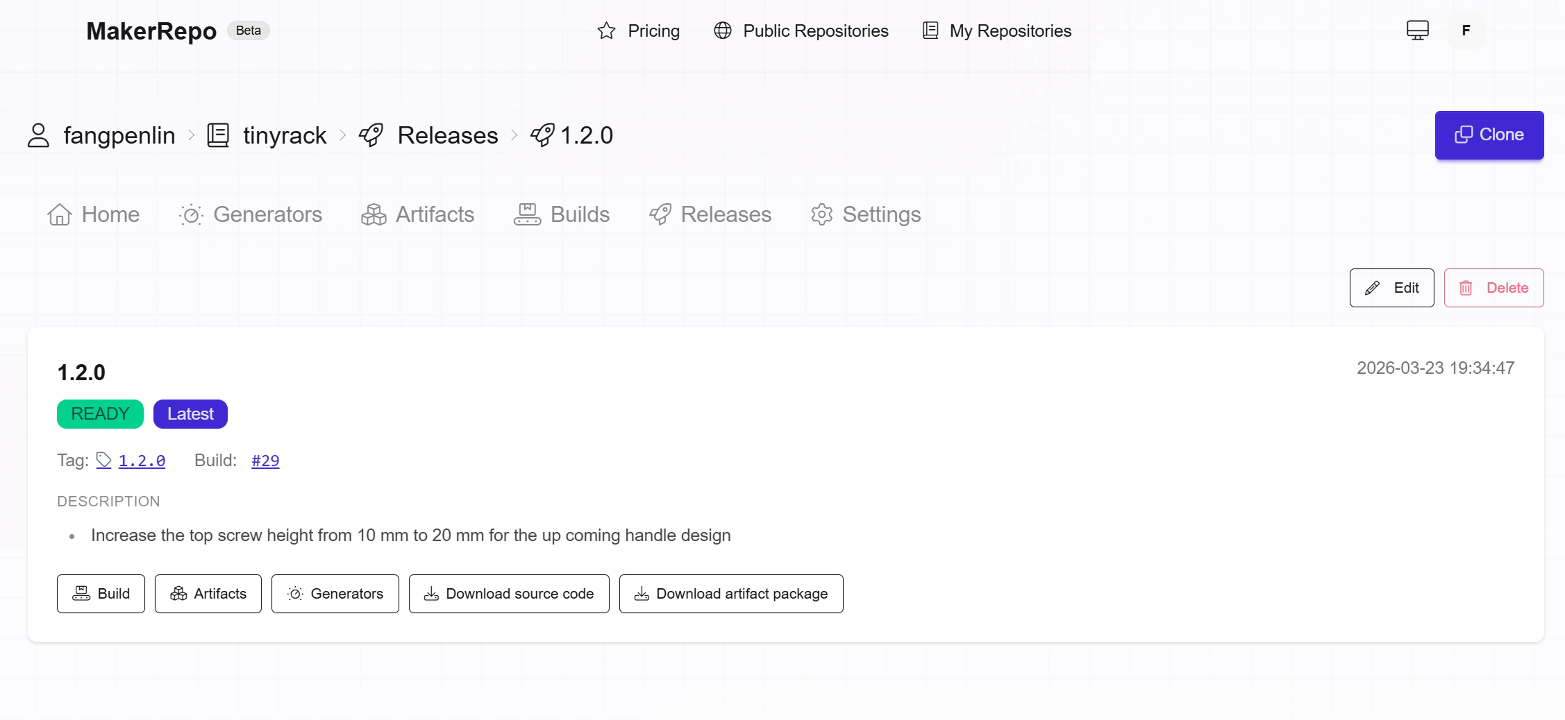 Published release page with downloadable artifact package