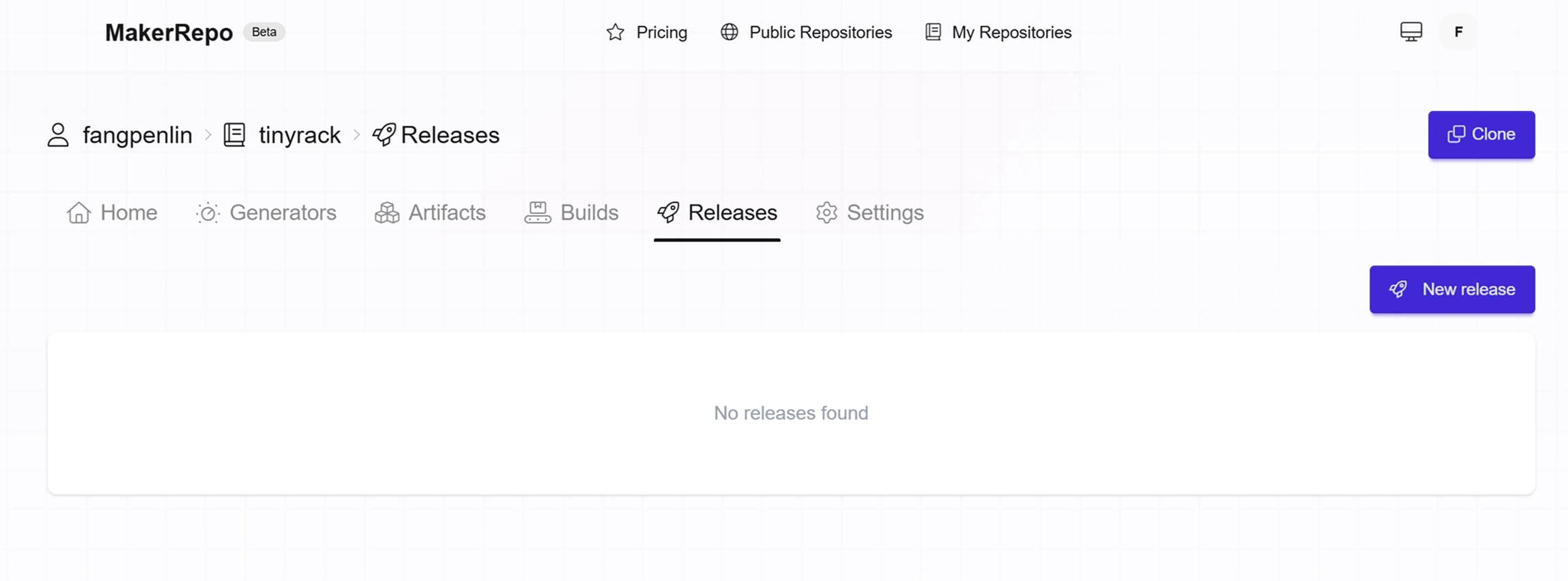 Repository Releases page listing existing releases