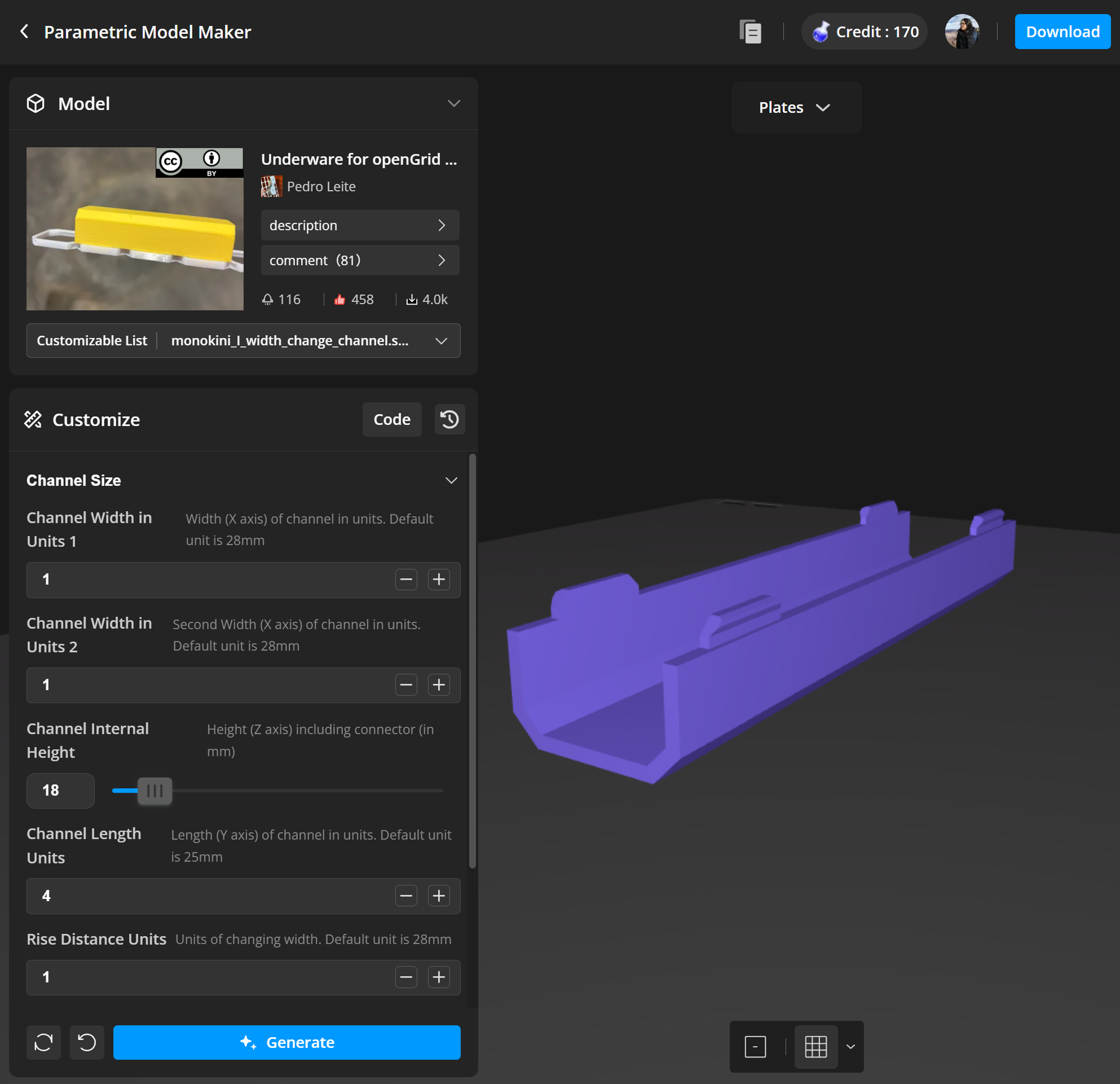 Screenshot of MakerWorld Underware Channel Generator